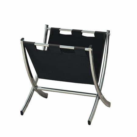 HOMEROOTS Black Leather-Look & Chrome Metal Magazine Rack 332686